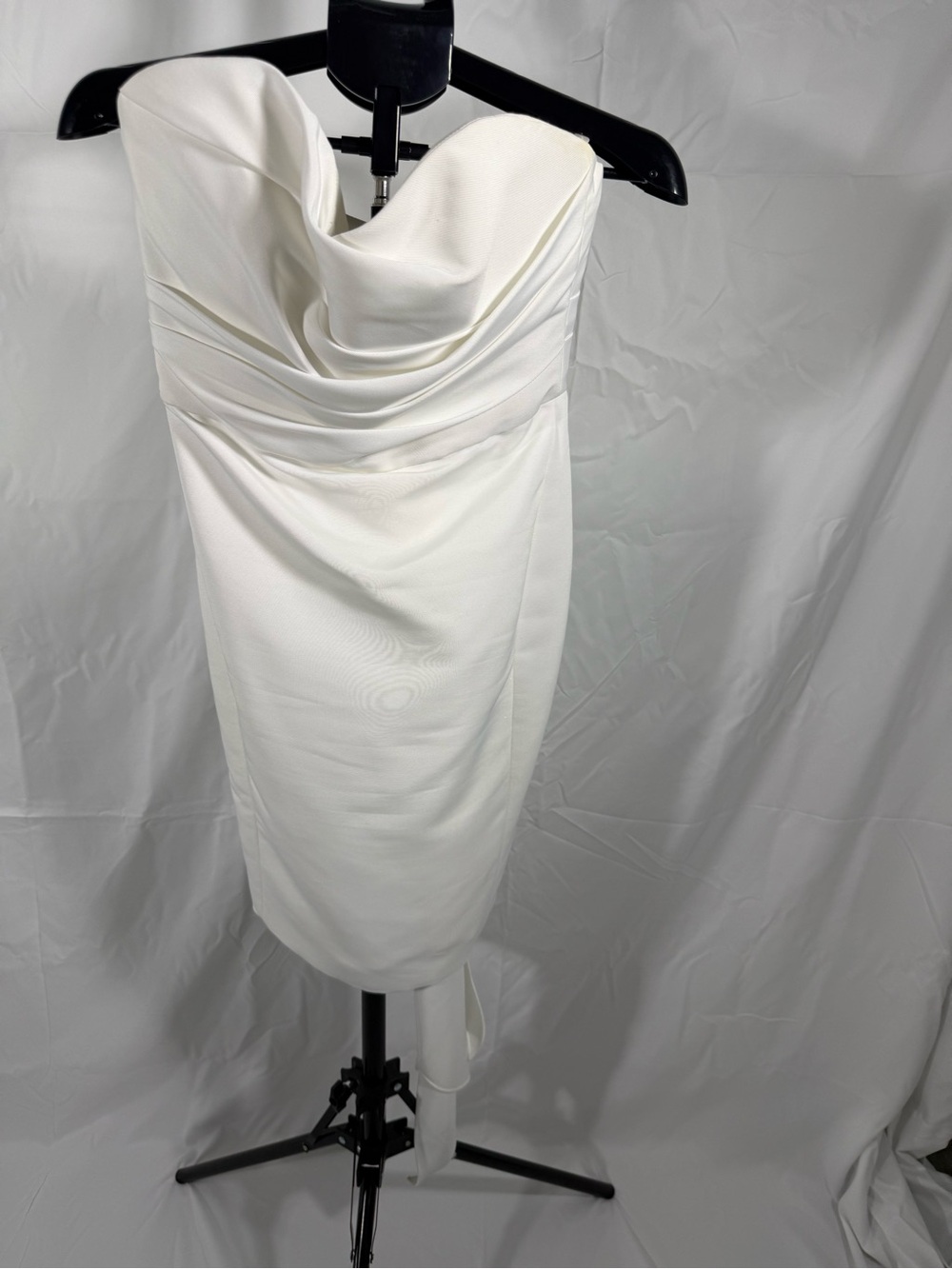 Amsale Ivory Strapless Drape Midi Dress